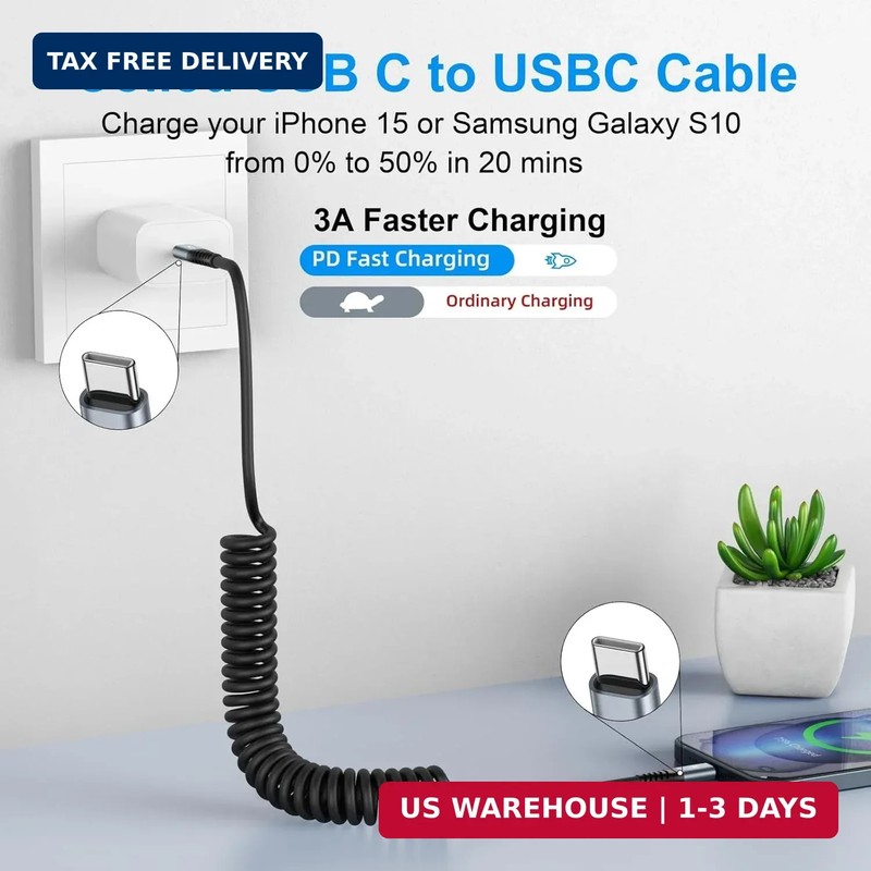 USB C to C Cable 3ft 2Pack Coiled USB C Charger Cable for Car Type C Fast Chargi gallery