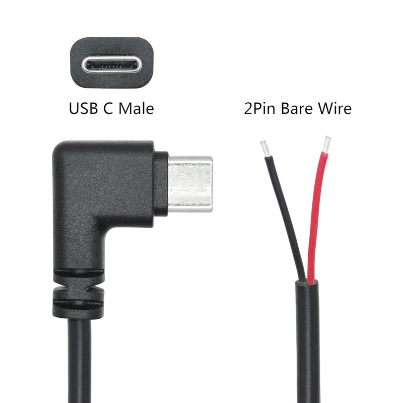 Braided 2M USB C to 2 Pin Open End Wire - 90 Degree Connector for DIY Projects gallery