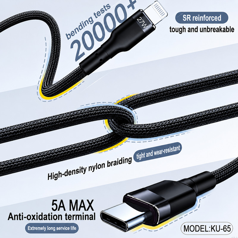 5-in-1 5A Fast Charging Cable USB to Type-C Micro USB 8-Pin Compatible Braided gallery