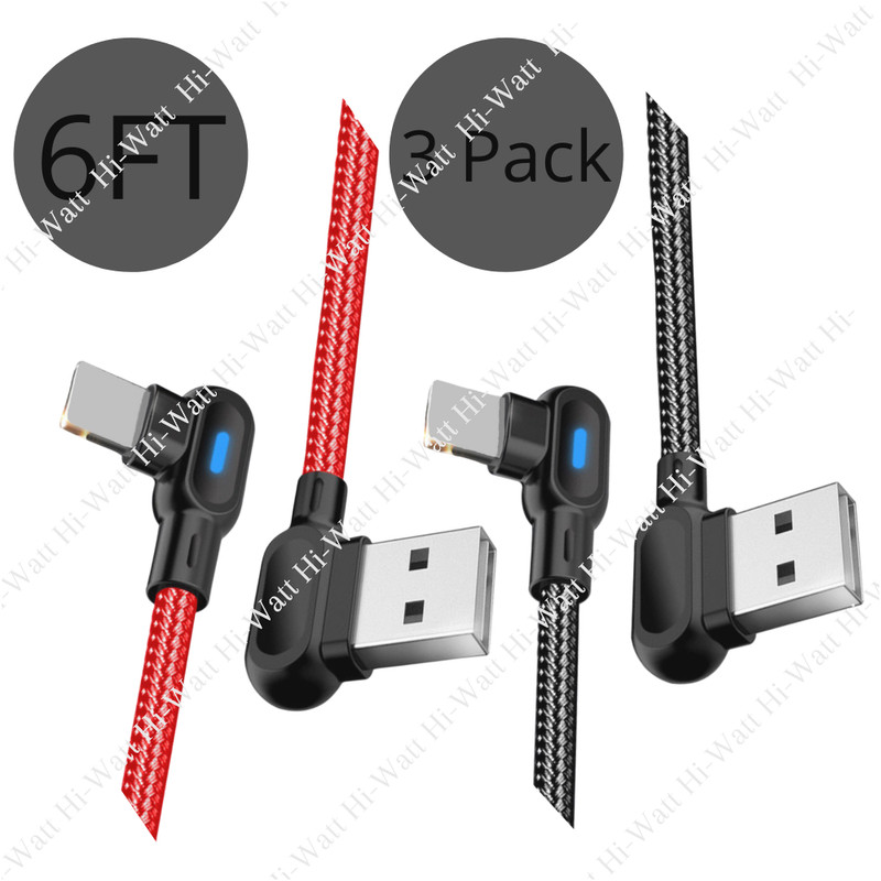 1/3Pack 6Ft 90 Degree USB Data Cable For iPhone 7 8 XR 11 Charger Charging Cord