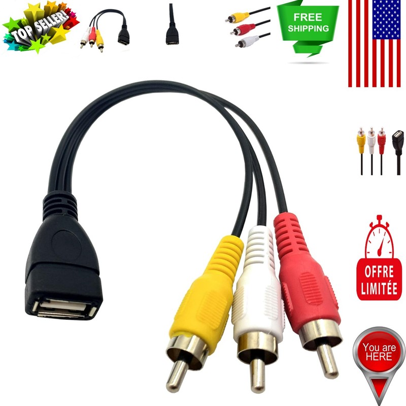 USB 2.0 to 3 RCA Male Cable – Perfect for Video Connection & Clear Viewing