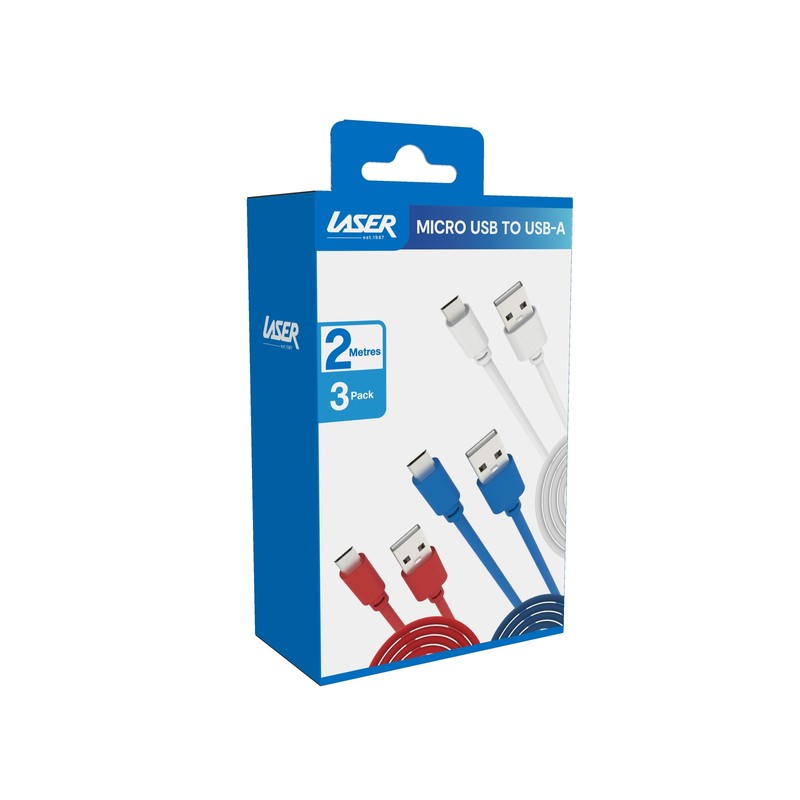 LASER 2M Multicolor Micro USB Cable Pack of 3 - Red, Blue, White gallery