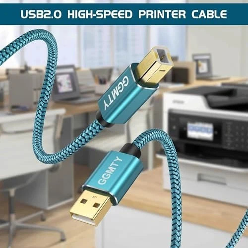 6ft USB Printer Cable, Nylon Braided USB 2.0 Type A to B Male Cord with gallery