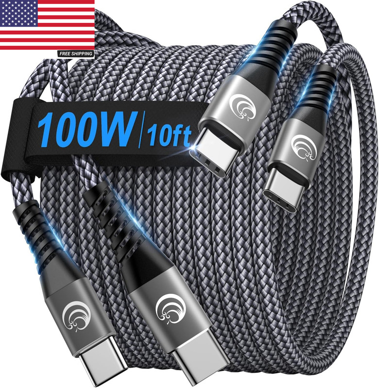 USBC to USBC 100W [10Ft/2 Pack] USB C to USB C Fast Charging Cable Braided C to