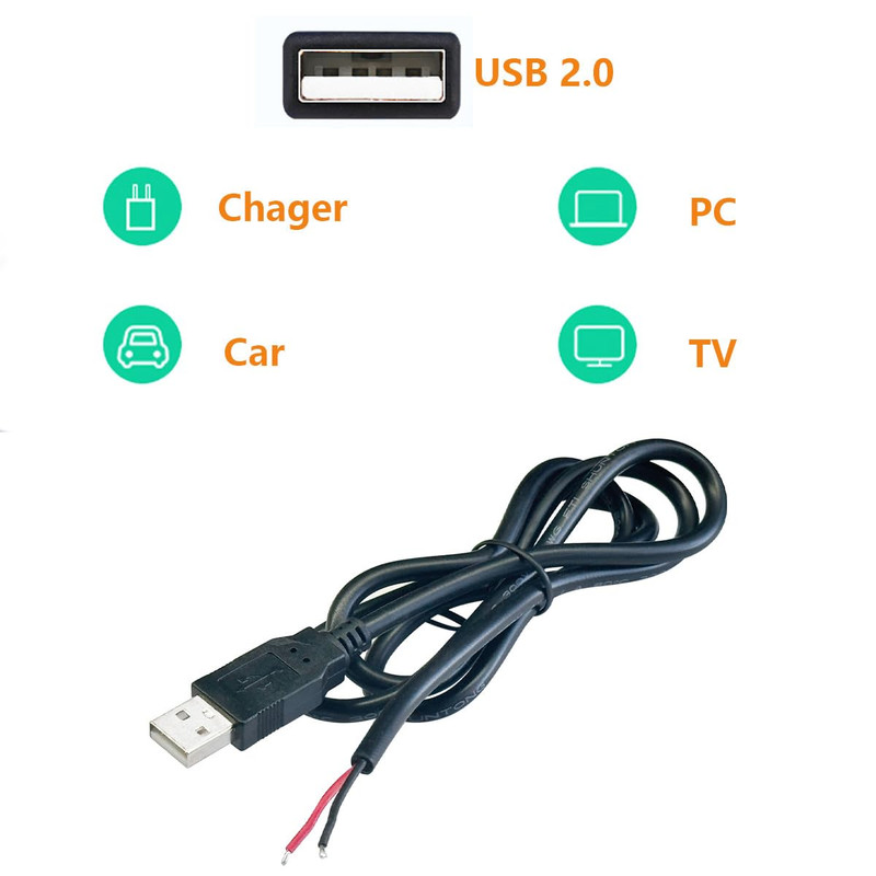 2Pcs 3.2Ft 18AWG USB 2.0 Male 2Pin Pigtail Cable, 6A 5V USB Type a 2 Core Bare gallery
