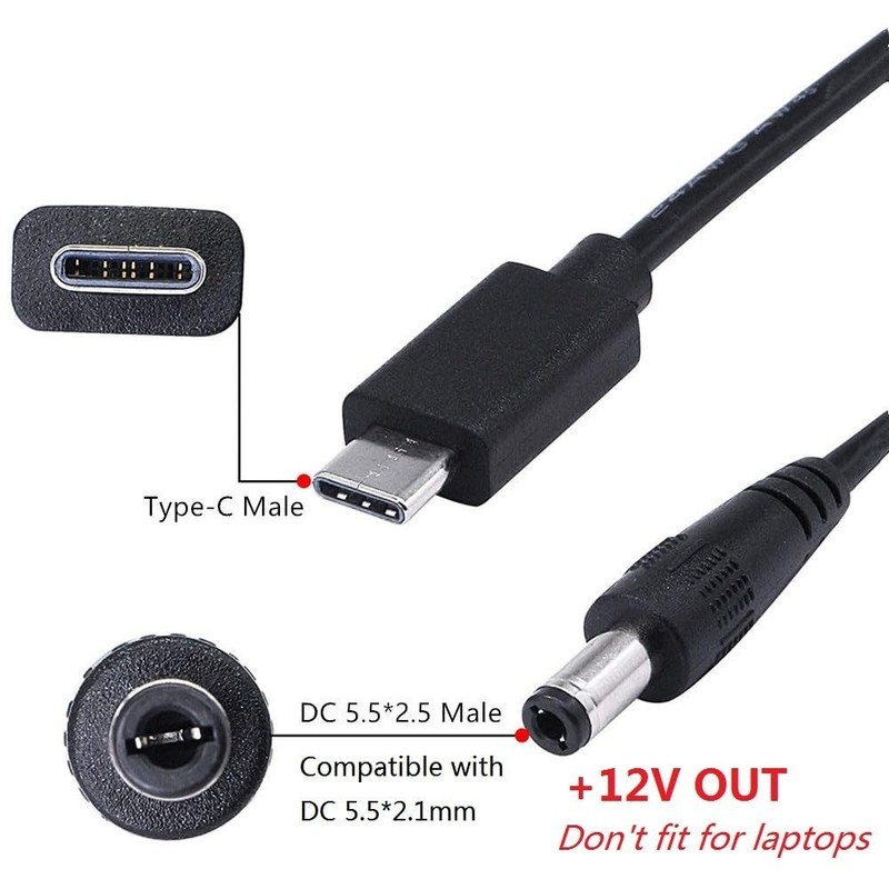 1m USB C to DC 5.5mm x 2.5mm Power Cable, Lightweight & Portable for 12V Devices gallery