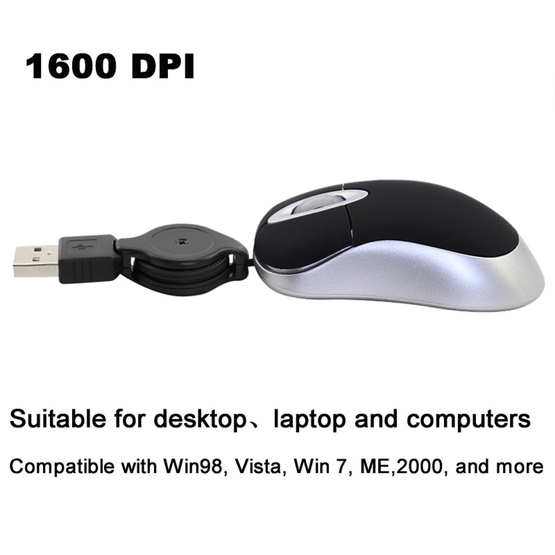 Mini Wired Mouse Small Retractable Cable USB Optical Mouse Compact Size 1600D... gallery