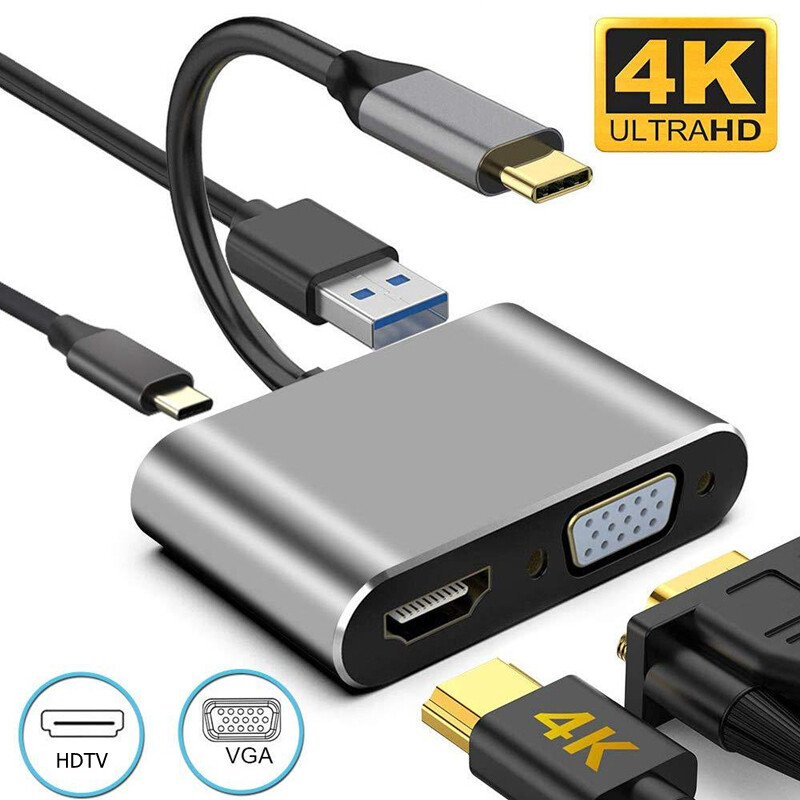 4-in-1 Type C to HDMI & VGA & USB C Adapter - Dual Monitor Mini Converter Cable gallery