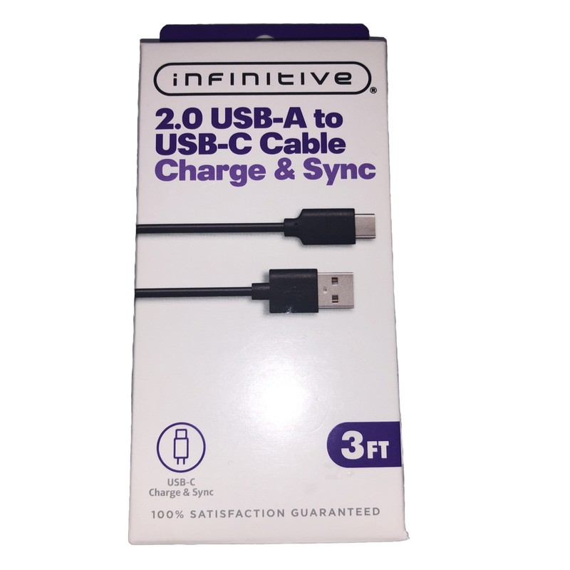 Infinitive 2.0 USB-A to USB-C Type C Charger & Sync Cable 3 foot 18W Max