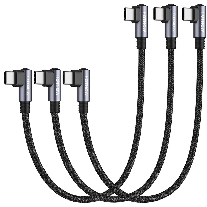 USB C to USB C Cable Right Angle 1ft 3Pack, 12inch PD 65W Type C USB 2.0 Fast…