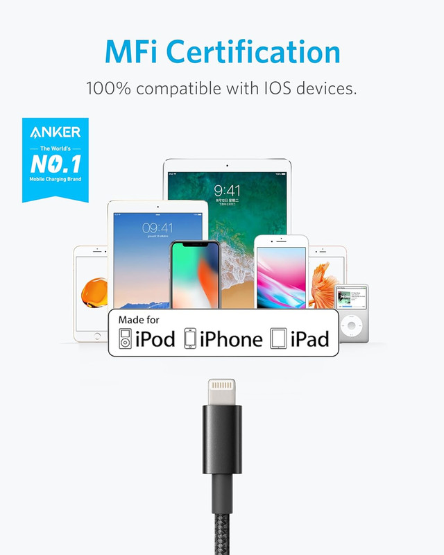 6 Ft Premium Double-Braided Nylon Lightning Cable, Apple Mfi Certified for Iphon gallery