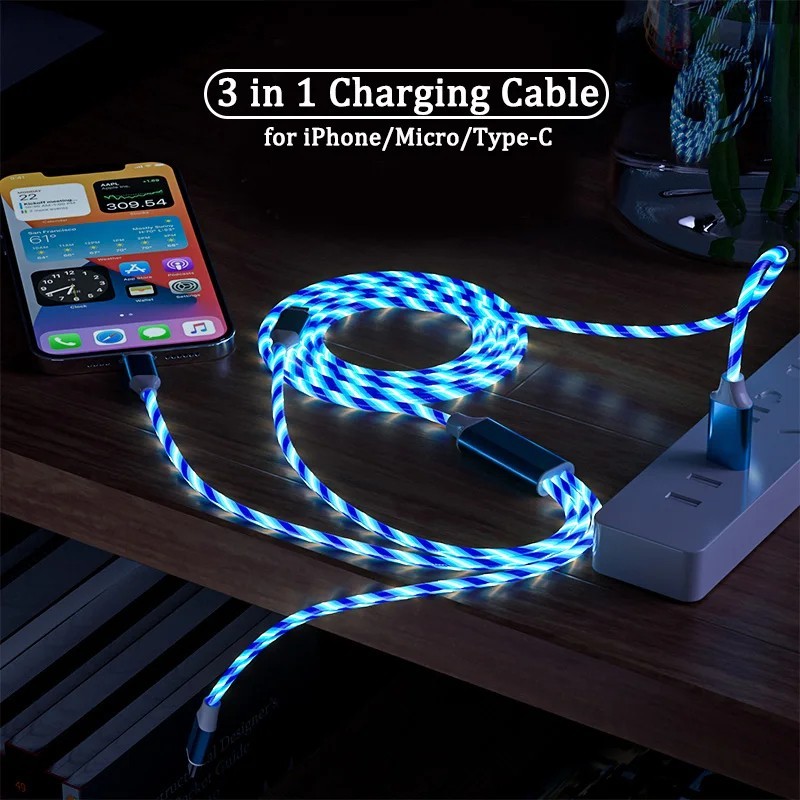 3 in 1 LED Fast Charging Cable Adapter For iPhone Micro USB Type C Charger Cord gallery