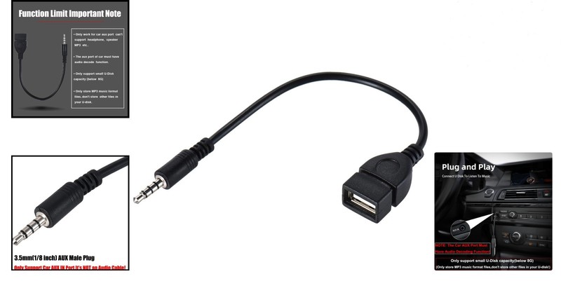 3.5mm AUX to USB Female Adapter for Playing Music in Your Car - U-Disk Support gallery