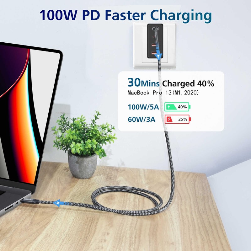 5FT USB C 3.2 Gen 2 Cable 4K@120Hz Thunderbolt 4 Cable 100W Power Delivery gallery