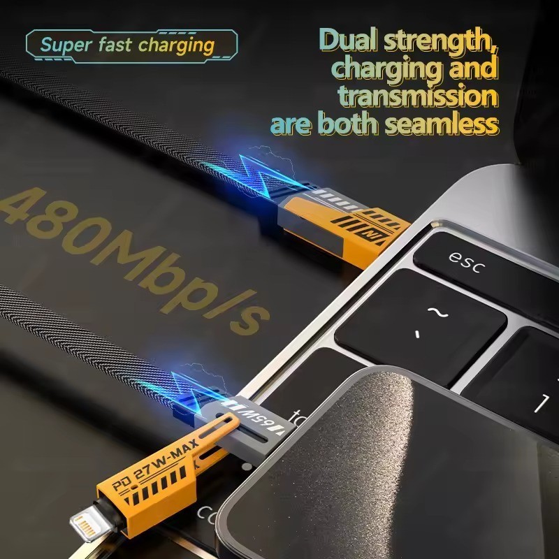 4in1 Type C to Type C 65W Mecha Style Fast Charging Cable for iPhone Samsung Xia gallery