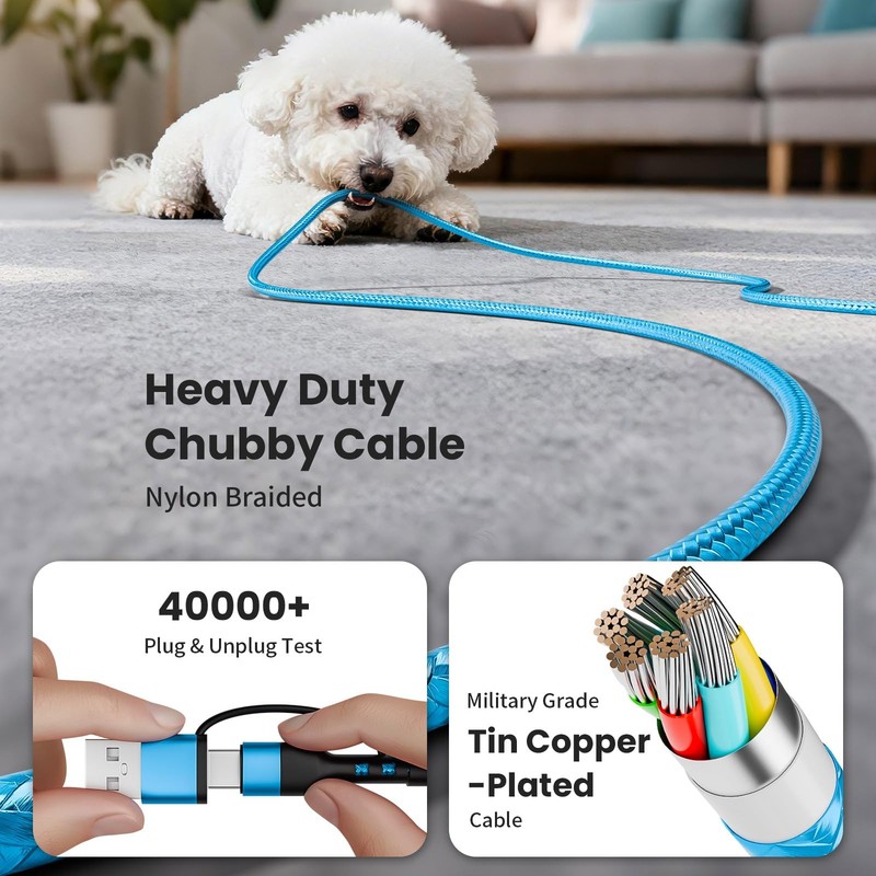 Cruise Travel Essentials 2026 3-in-2 USB-A/C iPhone Cable 5FT Blue FROM USA gallery