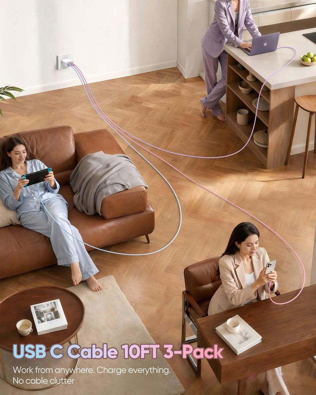 10FT USB to USB Cable 3-Pack, 10 FT USB Fast Charging Cable Long-Soft Silicon... gallery