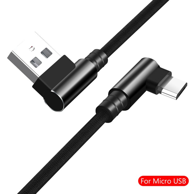 1-3m 90° Data Elbow Cable 2A Braided Cord Micro USB For Samsung Xiaomi Android