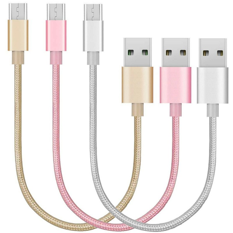 Micro USB Short Cable Cords, 3 Pack Braided Micro USB Fast Charger Data Sync