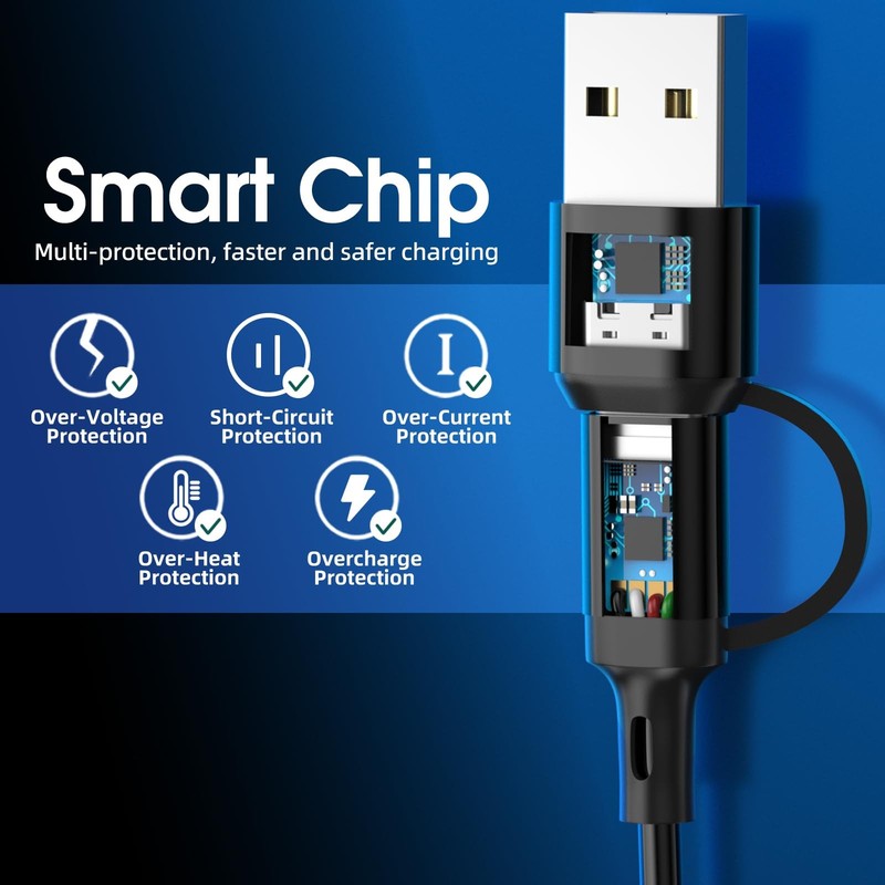 3 Pack 4 Ft 6 in 1 Multi Charging Cable USB A/C to USB C Micro USB Braided gallery