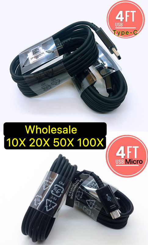 LOT 10/100 Type-C Micro USB Fast Charging Cable For OEM Samsung Phone Android BK