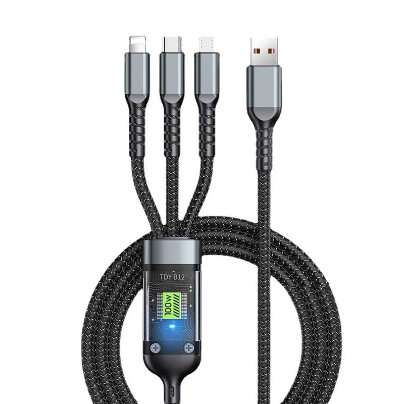 3-in-1 100W 5A Fast Charging USB To Type-C Micro Fast Charger Cable For iPhone 1 gallery