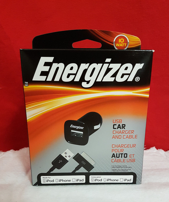 Energizer® USB Car Charger and Dock Connector to USB Cable for iPad/iPod/iPhone