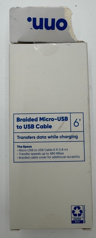 Onn Connect Braided Micro-USB to USB Cable 6 Ft Black NEW Open Box gallery