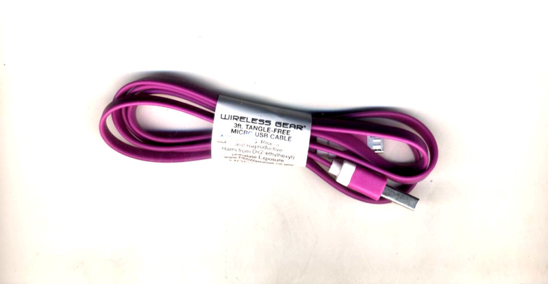 NEW Wireless Gear, 3 Foot USB-A to Micro USB Flat TANGLE FREE Cable PURPLE#581