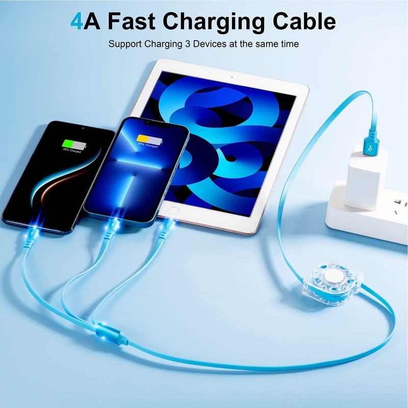 Retractable 3 in 1 Multiple Charger Fast Charging Cable w/Type C/Micro USB Port gallery
