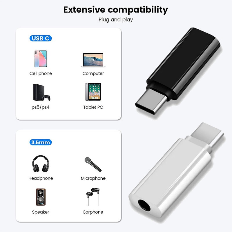 3PCS USB-C Type C Adapter Port to 3.5MM Aux Audio Jack Earphone Headphone Car gallery