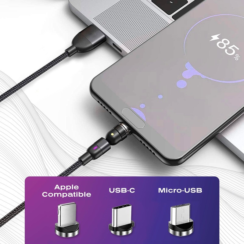 Statik 360 Magnetic Charging Cable - Type C Charger 3 in 1 3FT, 1st Gen Black gallery
