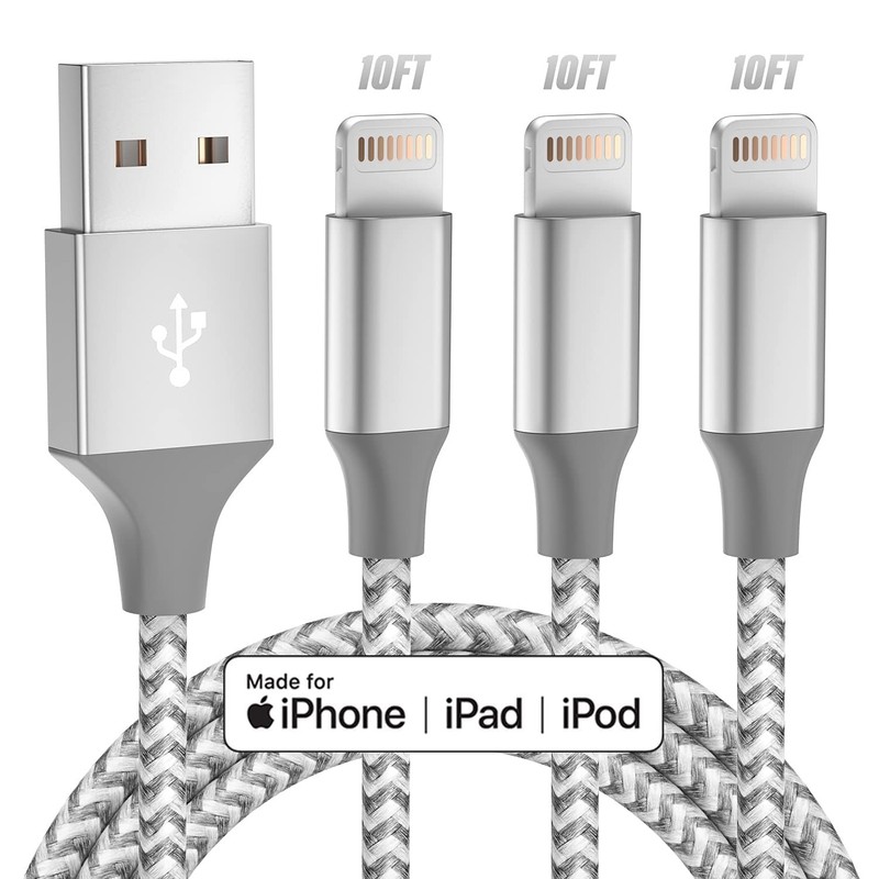 iPhone Charger 3pack 10FT Apple MFi Certified Long Lightning Cable Fast Charg…