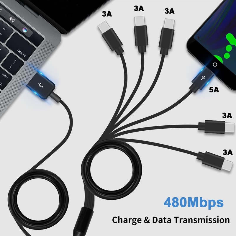 USB A to USB C Splitter Cable, Multi USB C Splitter Cable, 6 in 1 USB 2.0 Typ... gallery