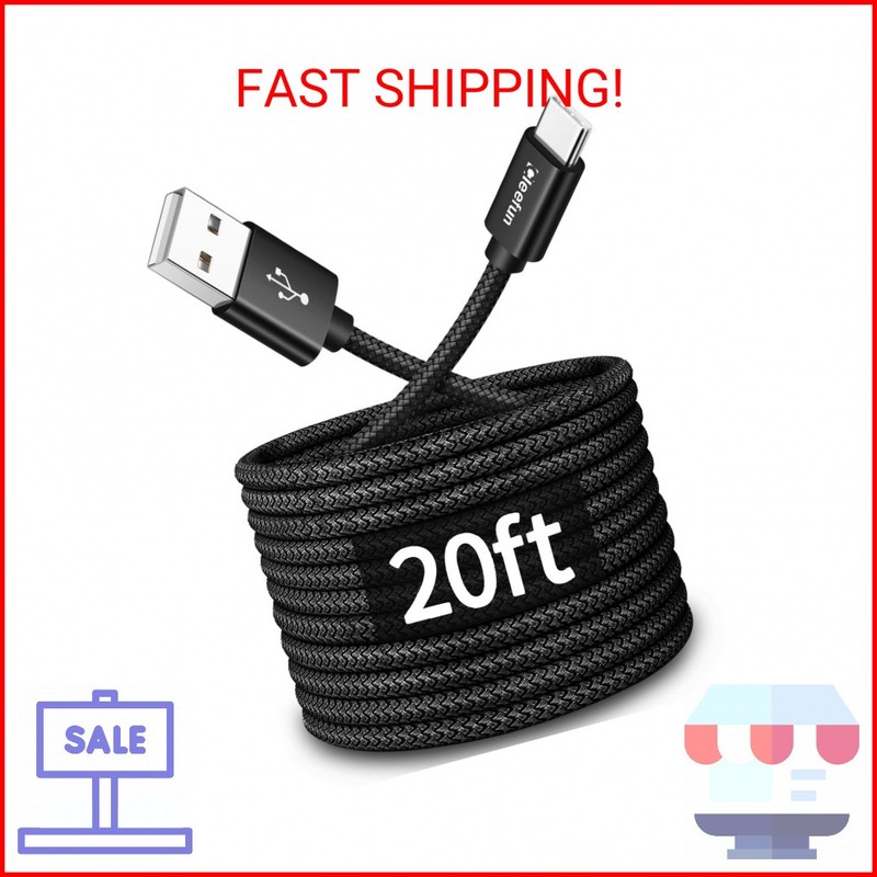 CLEEFUN Long USB C Cable 20ft, USB to USB-C Charging Cable - 20 Foot Type C Char
