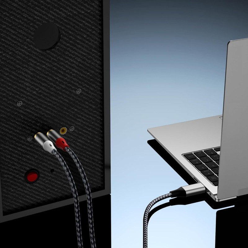 Durable 1m Braided USB-C to 2 RCA Audio Cable for Superior Sound Experience gallery