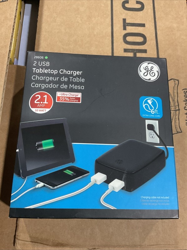 GE Pro USB Tabletop Charger, 6ft power cord, 2.1 Amp 10 Watt, 2 ports. New