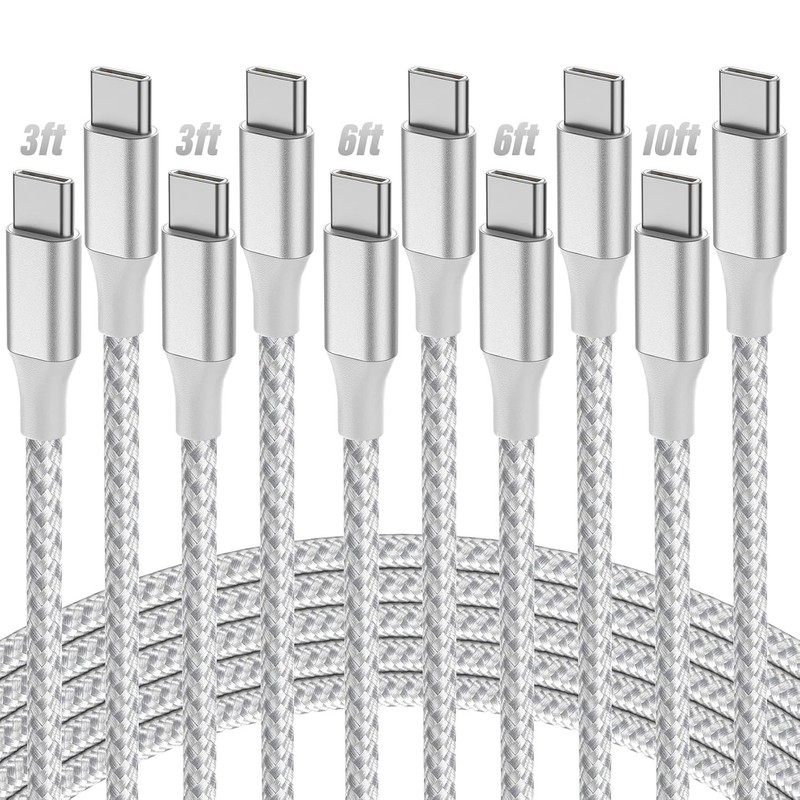USB C to USB C Cable, 5-Pack [3/3/6/6/10FT] 60W USBC Fast Charging Cable Nylon.