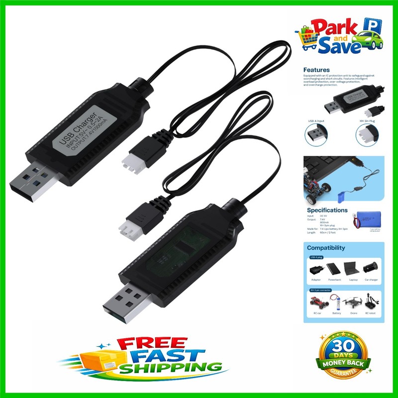 Efficient 2S Battery Charger Cable for 7.4V LiPo – Smart LED Indicators Included