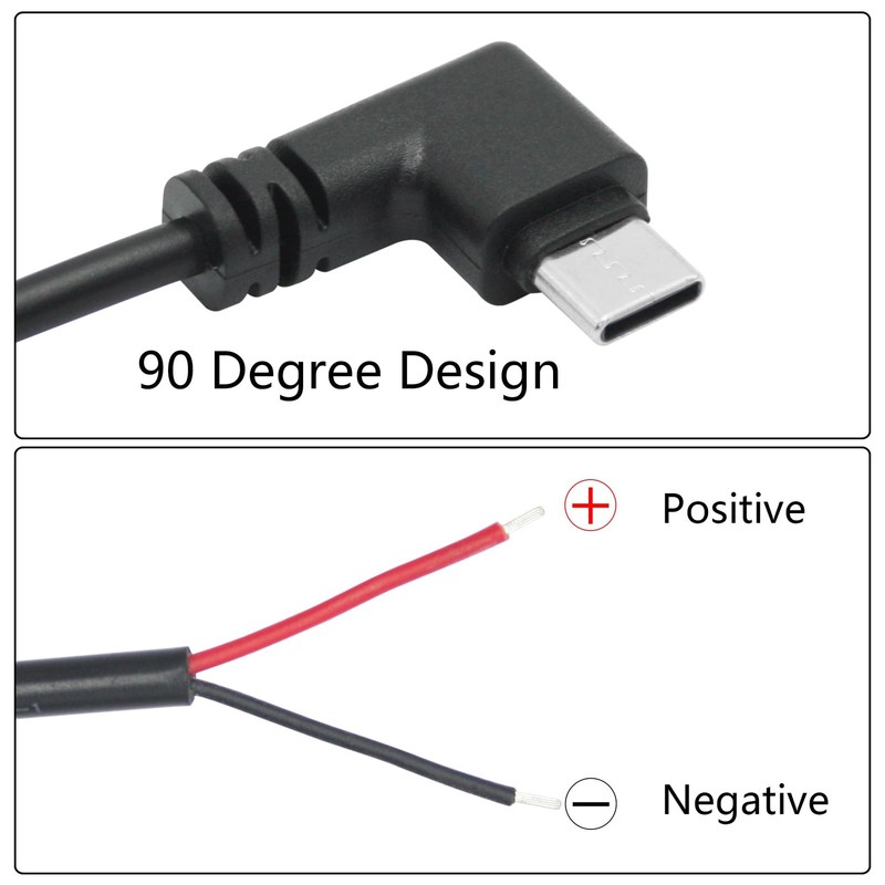 4Pcs 90 Degree Right Angle USB C To 2 Pin Bare Wire Pigtail Cable 25cm gallery