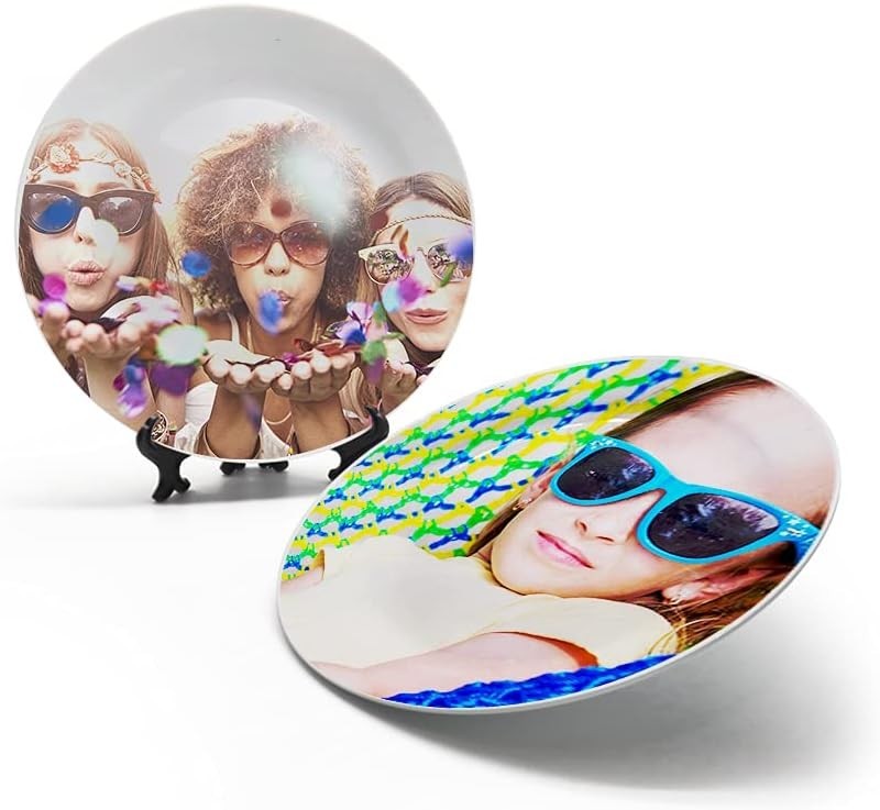 MR.R Sets of 2 Sublimation Blanks White Ceramic Flat Plate with Stand,Porcela... gallery