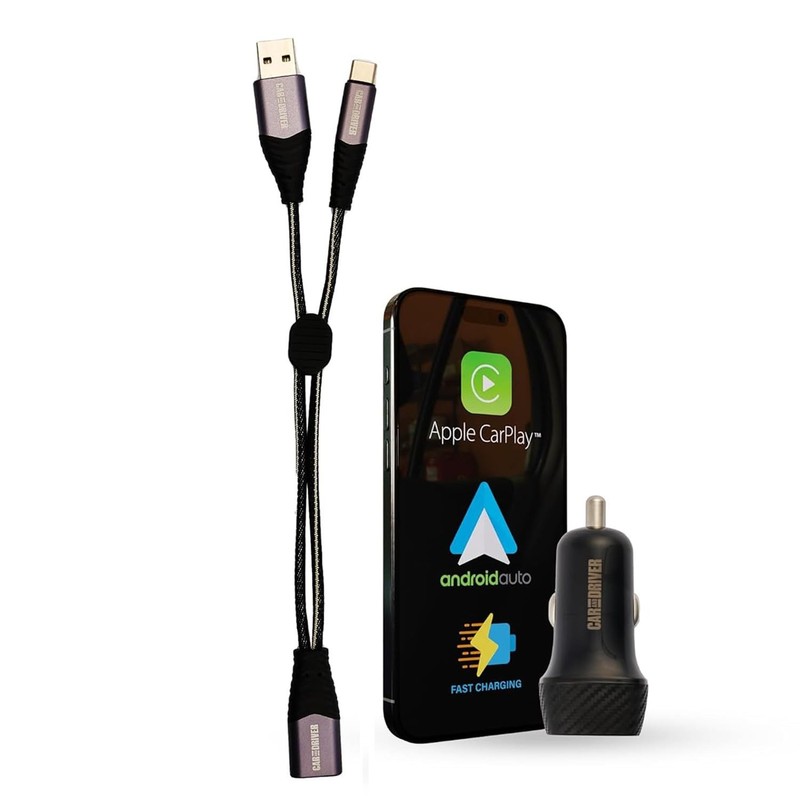 Dash-Sync Car Charger Kit, Dual USB-and USB-A Cable and 12V Adapter, Fast-Cha…