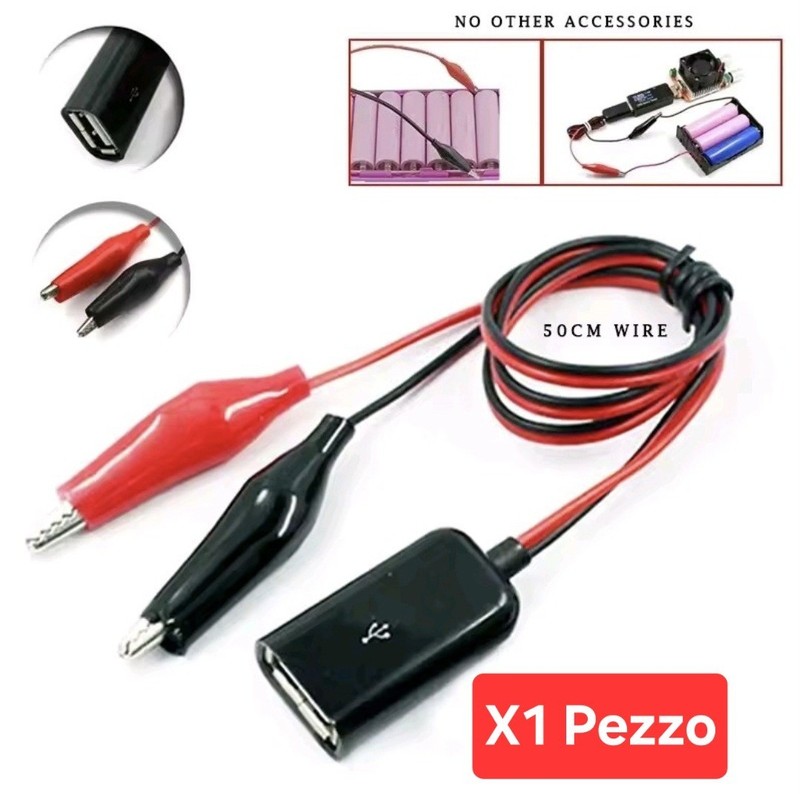 1 Cable 50cm USB Black Red Crocodile Clamps Charging Measure (Foreign Shipping