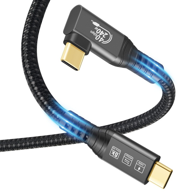 2M USB4 Cable 40Gbps 240W 8K@60Hz for Thunderbolt 4 90 Degree USB C to USB C