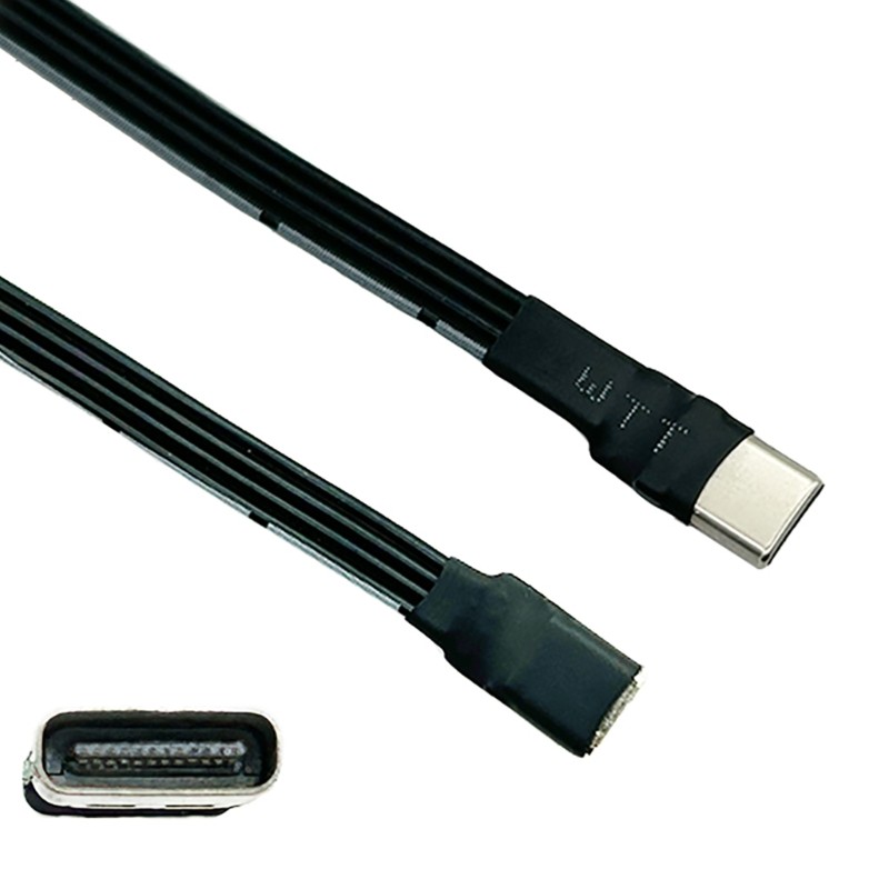 USB C Female to Male Extension Cable 18W Charging Soft Data Cord 90 Degree Elbow