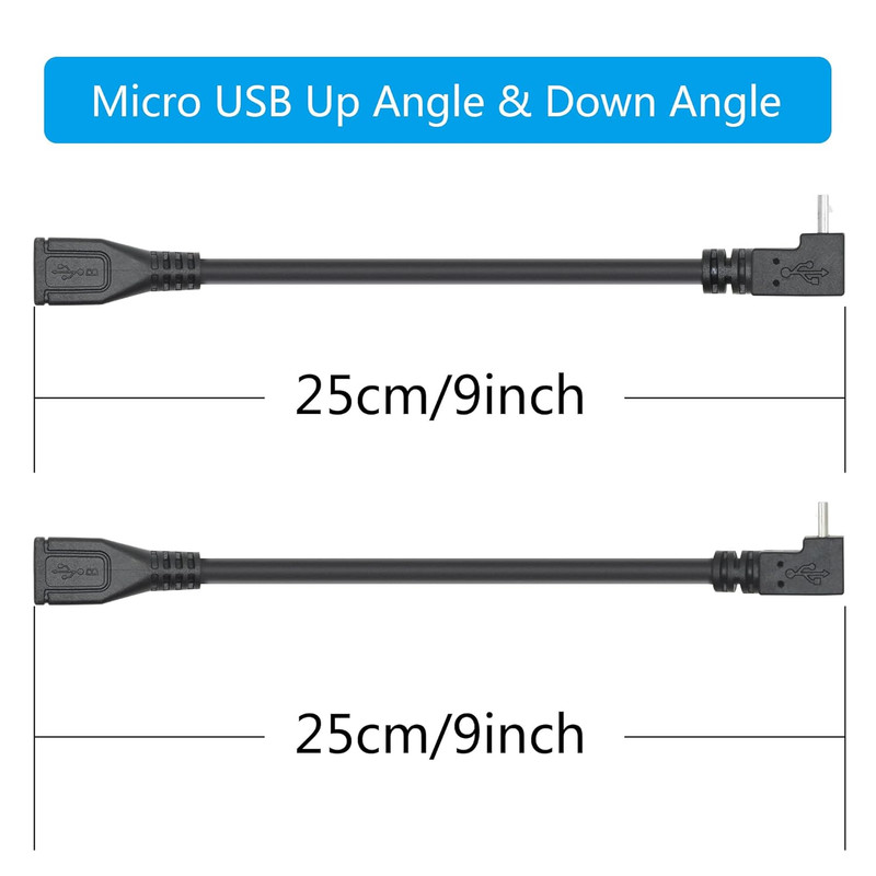 Short Micro USB Extension Cable 9Inch, 90 Degree up & down Angle Micro USB Ma... gallery