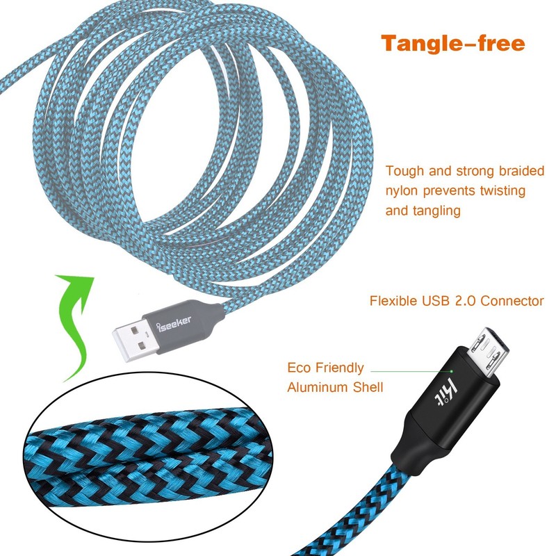 Micro USB Cable 15ft,Extra Long Braided Android Charging Cords, 2Pack Colorfu... gallery