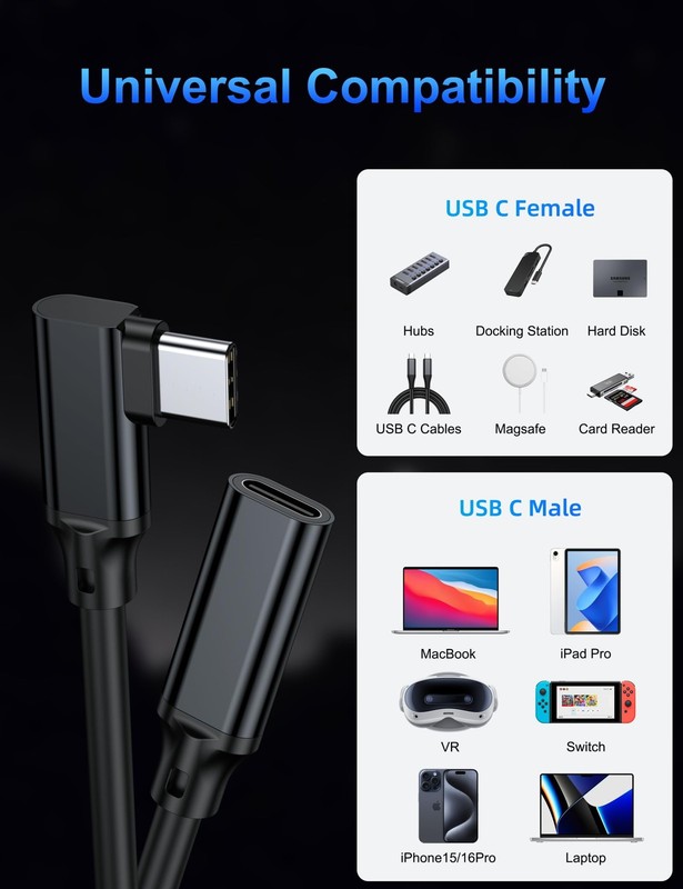 90 Degree Right Angle USB C Male to Female Extension Cable 10FT,Type C USB 3.... gallery