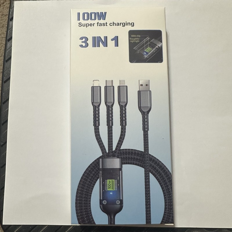 New 100W 3in1 Super Charging Cable 6A MicroUSB Type C Fast ChargerType-C CableD