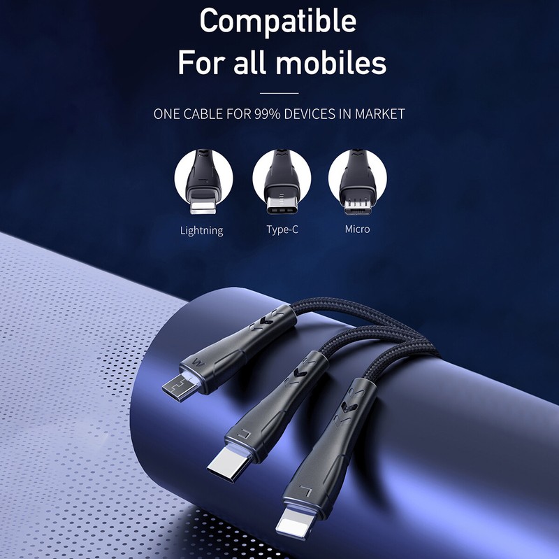 Mcdodo 3in1 Braided Type-C Micro USB Cable Charger for iPhone 12 11 Samsung S21 gallery